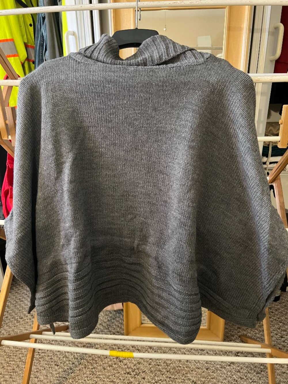 Nordstrom Gray Knit Poncho Sweater (With Inside Ties)